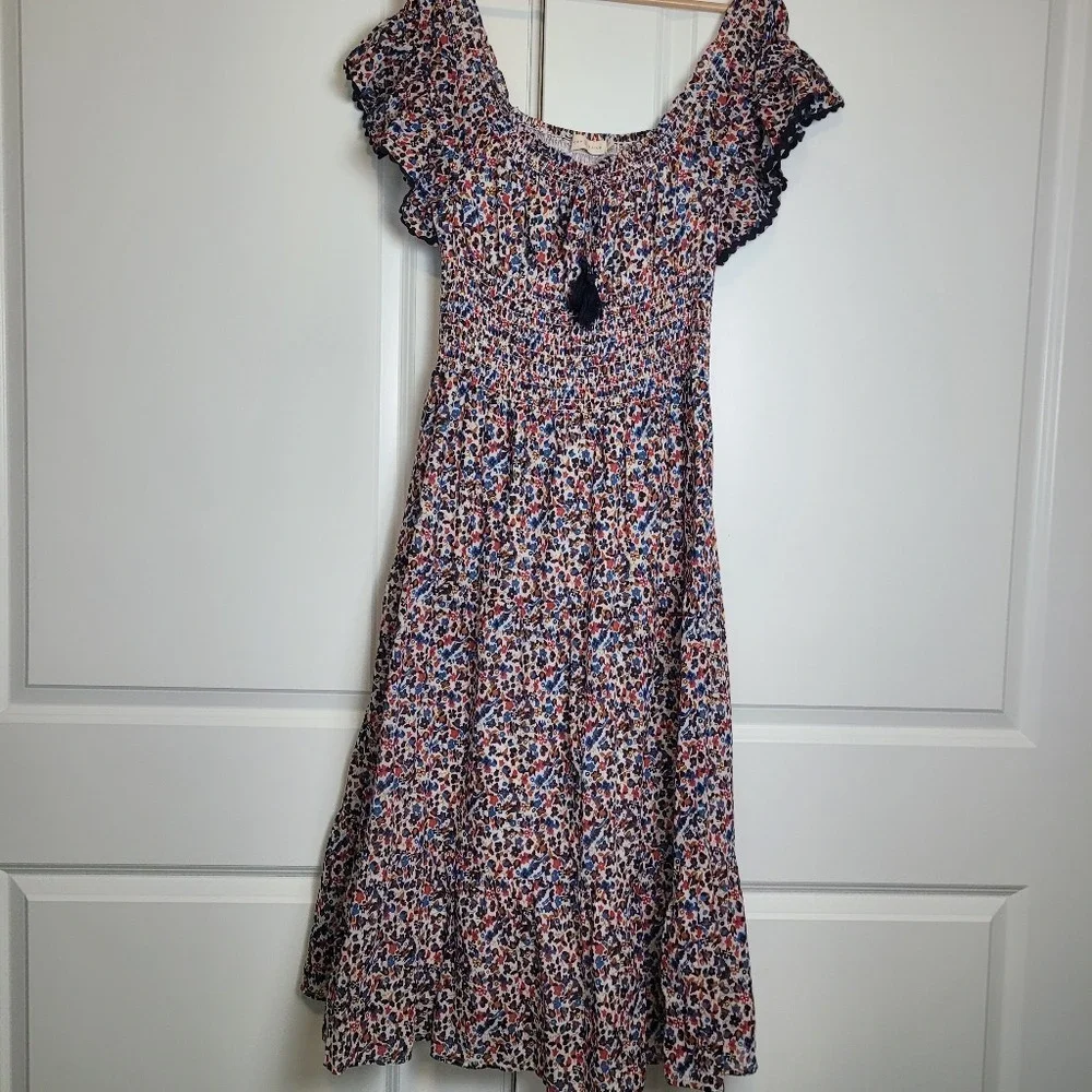 Tory Burch-Printed floral Garden 100% cotton midi dress  Small Elastic Stretch